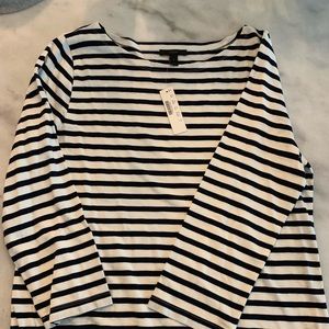 navy & white striped j crew 3/4 length sleeves top